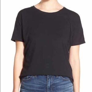 Black silky crew neck female shirt